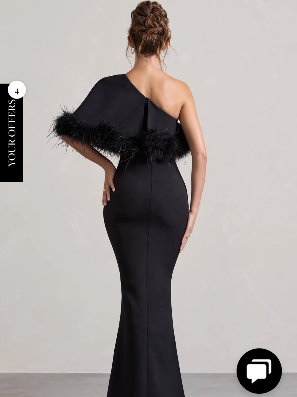 Elegant One-Shoulder Black Feather-Trim Gown - Picture 2 of 2
